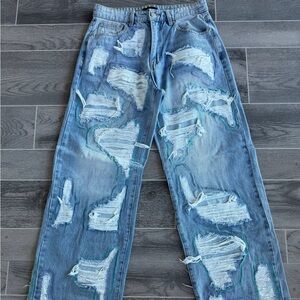 Fashion Nova Light Blue Distressed Jeans